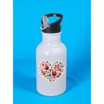Boyalı Kalp Baskılı Matara Suluk 600 ml - Kız Çocuk Suluk, Kız Sulukları