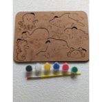 Boyanabilir Ahşap Bultak Puzzle - Hayvan Figürlü Eğitici Oyuncak (Boya ve Fırça Dahil) 25X18 cm