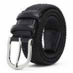 BOYD Rahat ve Şık Örgü Erkek Kemeri, Uniseks Kullanıma Uygun Kemer, Hakiki Deri Aksesuarlı Elastik Erkek Kemer, 3.5 cm Genişlik (01-Siyah, XL / 105-115 cm Aralığı Bel Ölçüsü)
