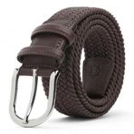 BOYD Rahat ve Şık Örgü Erkek Kemeri, Uniseks Kullanıma Uygun Kemer, Hakiki Deri Aksesuarlı Elastik Erkek Kemer, 3.5 cm Genişlik (02-Kahverengi, L / 95-105 cm Aralığı Bel Ölçüsü)
