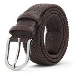 BOYD Rahat ve Şık Örgü Erkek Kemeri, Uniseks Kullanıma Uygun Kemer, Hakiki Deri Aksesuarlı Elastik Erkek Kemer, 3.5 cm Genişlik (02-Kahverengi, S / 75-85 cm Aralığı Bel Ölçüsü)