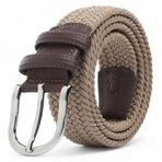 BOYD Rahat ve Şık Örgü Erkek Kemeri, Uniseks Kullanıma Uygun Kemer, Hakiki Deri Aksesuarlı Elastik Erkek Kemer, 3.5 cm Genişlik (03-Bej, M / 85-95 cm Aralığı Bel Ölçüsü)
