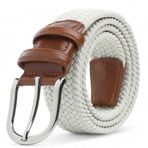 BOYD Rahat ve Şık Örgü Erkek Kemeri, Uniseks Kullanıma Uygun Kemer, Hakiki Deri Aksesuarlı Elastik Erkek Kemer, 3.5 cm Genişlik (05-Ekru, XL / 105-115 cm Aralığı Bel Ölçüsü)