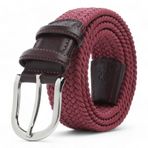 BOYD Rahat ve Şık Örgü Erkek Kemeri, Uniseks Kullanıma Uygun Kemer, Hakiki Deri Aksesuarlı Elastik Erkek Kemer, 3.5 cm Genişlik (06-Bordo, S / 75-85 cm Aralığı Bel Ölçüsü)