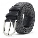 BOYD Rahat ve Şık Örgü Erkek Kemeri, Uniseks Kullanıma Uygun Kemer, Hakiki Deri Aksesuarlı Elastik Erkek Kemer, 3.5 cm Genişlik (07-Gri, L / 95-105 cm Aralığı Bel Ölçüsü)