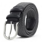 BOYD Rahat ve Şık Örgü Erkek Kemeri, Uniseks Kullanıma Uygun Kemer, Hakiki Deri Aksesuarlı Elastik Erkek Kemer, 3.5 cm Genişlik (07-Gri, XL / 105-115 cm Aralığı Bel Ölçüsü)