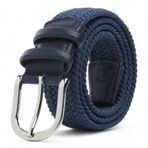BOYD Rahat ve Şık Örgü Erkek Kemeri, Uniseks Kullanıma Uygun Kemer, Hakiki Deri Aksesuarlı Elastik Erkek Kemer, 3.5 cm Genişlik (09-Lacivert, XL / 105-115 cm Aralığı Bel Ölçüsü)
