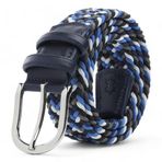 BOYD Rahat ve Şık Örgü Erkek Kemeri, Uniseks Kullanıma Uygun Kemer, Hakiki Deri Aksesuarlı Elastik Erkek Kemer, 3.5 cm Genişlik (10-Mavi Mix, L / 95-105 cm Aralığı Bel Ölçüsü)