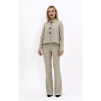 Boydan Düğmeli Mini Ceket & Ispanyol Paça Pantolon Takım-Bambu - 34