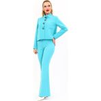 Boydan Düğmeli Mini Ceket & Ispanyol Paça Pantolon Takım-Turkuaz - 40