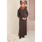 Boydan Fermuarlı Kadın Tesettür Namaz Elbisesi - 0-Kahverengi - L - XL