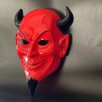 BOYNUZLU KIRMIZI ŞEYTAN MASKESİ CADILAR BAYRAMI KORKU MASKESİ RED DEVİL MASK HALLOWEEN MASK DEVİL