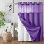 BOYOUTH Otel Stili Çift Katmanlı Duş Perdesi, Banyo Dekoru için Çıtçıtlı Astarlı, Su Geçirmez Kumaş File Üst Pencere Banyo Perdesi, Büyük Halkalı, Mor, 182 x 180 cm