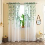 BOYOUTH Yeşil Suluboya Wisteria Çiçek Desenli Baskılı Şeffaf Vual Perdeler Perdeler, Çubuk Cep Pencere Uygulamaları Yatak Odası, Oturma Odası, Otel için Gazlı Bez , 99 x 228 cm, 2 Panel