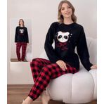 Boyraz Kadın Kışlık Bisiklet Yaka Soft Kadife Pijama Takımı 07016 - 1 Adet Siyah-XL