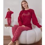 Boyraz Kadın Kışlık Bisiklet Yaka Soft Kadife Pijama Takımı 07021 - 1 Adet Kırmızı-XL