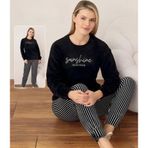 Boyraz Kadın Kışlık Bisiklet Yaka Soft Kadife Pijama Takımı 07041 - 1 Adet Siyah-2XL