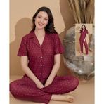 Boyraz Kadın Milan Boydan Düğmeli Kısa Kol İnce Pijama Takımı 11037 - 1 Adet Bordo-L