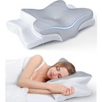 Boyun Desteği için Ultra Fıtık Ağrı Giderici Soğutma Yastığı, Ayarlanabilir Servikal Yastık Rahat Uyku, icin Ergonomik Konforlu Hafızalı Köpük Yastıklar Kırışık giderici (BEYAZSİYAH) (Gri Beyaz)