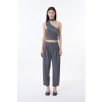 Boyun Detaylı Crop Bluz Koyu Gri