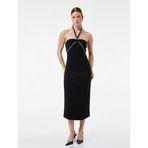 Boyundan Bağlamalı Midi Boy Taşlı Kadife Elbise