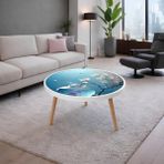 Boyut Çiçek Desenli Yuvarlak Orta Sehpa 42 cm – Modern Salon & Balkon Dekoru - çok renkli