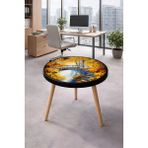 Boyut Modern Salon Sehpası – 42X42 cm Yuvarlak, Çiçek Desenli Üst Tabla, Ahşap Ayaklı - renkli