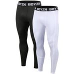 Boyzn 2'li paket kompresyon pantolonu, erkek, spor taytı, nefes alır, fitness külotlu çorap, fonksiyonel iç çamaşırı, pantolon, uzun iç çamaşırı, koşu, yürüyüş, bisiklet için, 2'li paket siyah/beyaz,