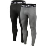Boyzn 2'li paket kompresyon pantolonu, erkek, spor taytı, nefes alır, fitness külotlu çorap, fonksiyonel iç çamaşırı, pantolon, uzun iç çamaşırı, koşu, yürüyüş, bisiklet için, 2'li paket siyah/gri,