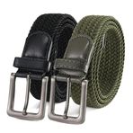 BOZEVON Rahat elastik kumaş kemer – streç kemer, elastik, örgü kemer, erkekler için esnek kemer, Tek renkli: Siyah * 1 + Yeşil * 1, 105cm(2PCS)
