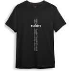 Bozkurt Göktürk Alfabesi Türkiye Sembolleri Yazısı ve Ay Yıldız ve Hilal Baskılı Regular Fit T-Shirt - 3XL - Siyah