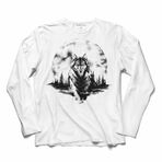 Bozkurt Head Wolf Kurt Kafası Göktürk Uzun Kollu Tişört Baskılı T-Shirt Beyaz