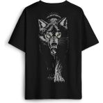 Bozkurt Kurt Kafası Wolf Gri Bozkurt Sırt Ön Baskılı Oversize Tişört Unisex T-Shirt - Siyah - XL