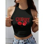 Bozz Collection Kadın Have A Nice Weekend Cherry Kolsuz Halter Yaka Crop Atlet - Siyah - L - XL