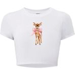 Bozz Collection Kadın Kurdele Ceylan Crop T-Shirt - Beyaz - L - XL