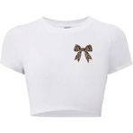 Bozz Collection Kadın Leopar Kurdele Crop T-Shirt - Beyaz - S - M