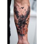 BP Tattoo Kanatlı Şövalye ve Kılıç Temalı, Kızıl Detaylı Geçici Dövme