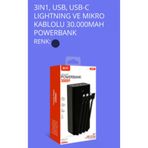 Bpb07 30000 Mah 3X1 Usb, Usb C, Ligthing Ve Mikro Kablolu Powerbank