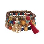 BPTRKOM 4 parçalı Boho-bileklik seti, kadınlar için, ahşap boncuklar ve püsküllü tasarım, hayat ağacı tılsımı, kristal incili ifadeli bilezik, kadınlar için doğal ve şık takı (karışık renklerde), 16.9