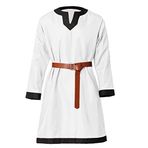 BPURB Erkek Orta Çağ Şövalyesi Tunik Viking Savaşçı Uzun Kollu Gömlekler Kemerli Korsan LARP Cosplay Kostümü, Beyaz, XXL