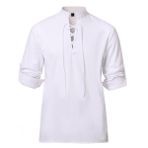 BPURB Erkekler korsan Viking gömlek ortaçağ Kelt kostüm rönesans Steampunk gotik uzun kollu Lace up gömlek cadılar bayramı Hobbit kostüm gömlek üst, beyaz, XL