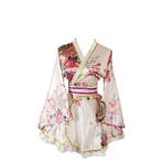 BPURB Kimono Kostümü Japon Geleneksel Geyşa Yukata Cosplay Kadın Seksi Kiraz Çiçeği Bornoz Gecelik Obi Kemerli, Beyaz, L