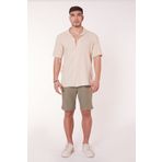BRACCAS Erkek Beli Lastikli Bağcıklı Pamuk Keten Karışımlı Slim Fit Jogger Şort Haki