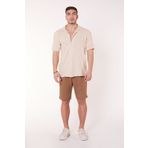 BRACCAS Erkek Beli Lastikli Bağcıklı Pamuk Keten Karışımlı Slim Fit Jogger Şort Vizon