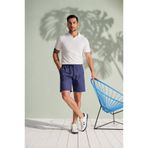 BRACCAS Erkek Yandan Cepli Beli Lastikli Keten Dokulu Relaxed Fit Jogger Şort Lacivert