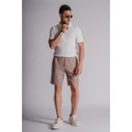 Braccas Erkek Yandan Cepli Beli Lastikli Keten Dokulu Relaxed Fit Jogger Şort Vizon - XL