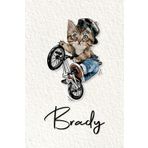 Brady: Cahier personnalisé avec prénom Brady | Cadeau d'anniversaire pour enfant, garçon, homme, copain ... | Chat à bicyclette | 110 pages lignée, Petit Format 6x9 pouces (15,24 x 22,86 cm)