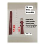 Brality 14 mm Uyumlu Kol Saati Kordonu - BORDO Renk Kroko Desenli , Dikişli Tasarım - (Gümüş Renk Toka)