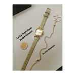 Brality Minimal Model Vintage Retro Kadın Kol Saati Çağla Yeşili Renk Kordon Yuvarlak Gold Renk Kasa - SU YOLU BİLEKLİKLİ