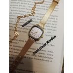 Brality Modern Moda Kadın Kol Saati Vintage Oval Gold Kasa- Gold Renk Hasır Kordon TT0054 - 20 cm